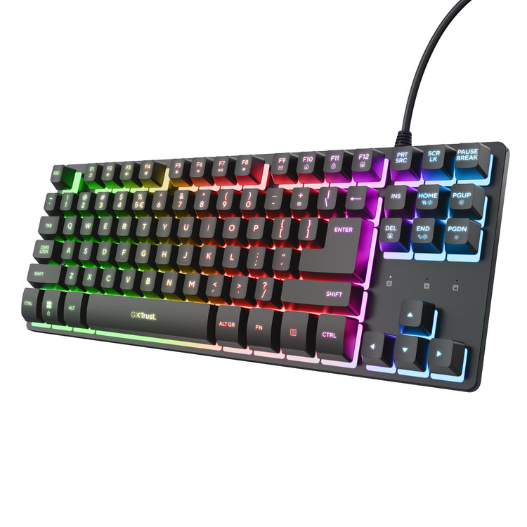 Trust GXT 833 Thado-Tastatur mit TKL-Beleuchtung, Gaming-Tastatur (schwarz, US-Layout, 80 % (TKL), RGB)