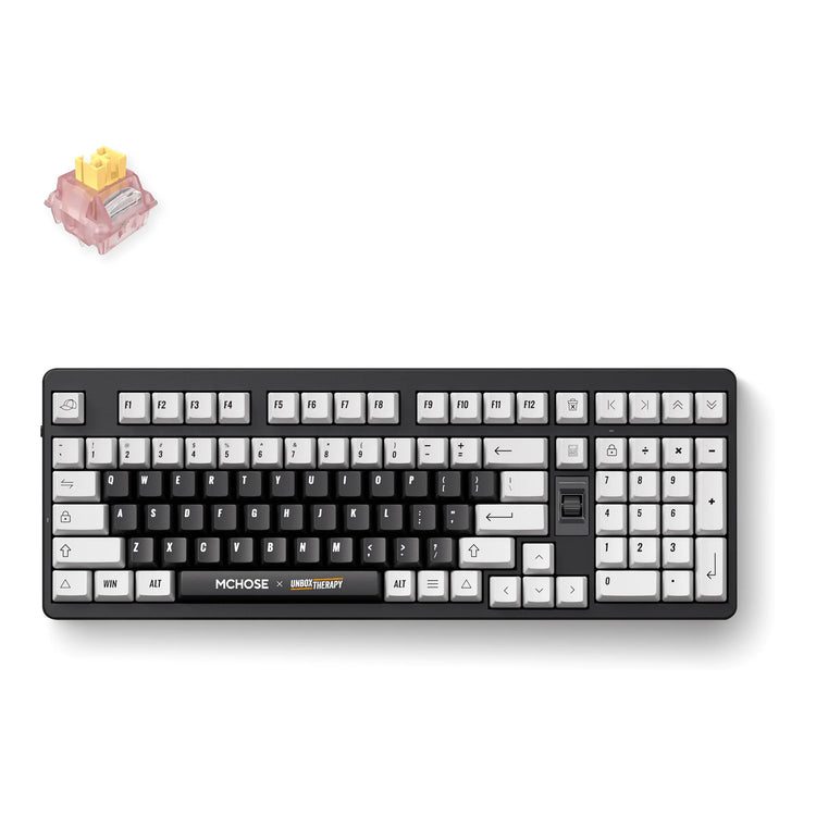 Mchose x Unbox Therapy – UT98 mechanische Tastatur, Tastatur (klassische Therapie, Silent Peach V3 Switch, 98 %, RGB, Hot Swap, 2,4 GHz USB-C Bluetooth)
