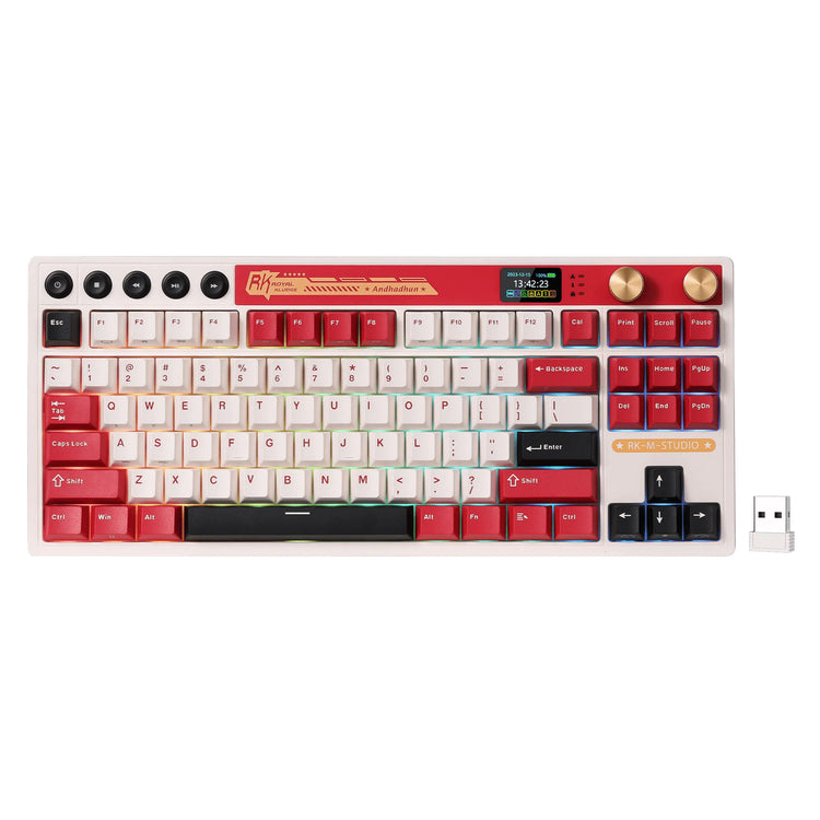 Royal Kludge M87 TKL Draadloos Gaming-Toetsenbord (US-Layout, Famicom, Cream Switch, 80 %, RGB, Hot Swap, 2,4 GHz USB-C Bluetooth)