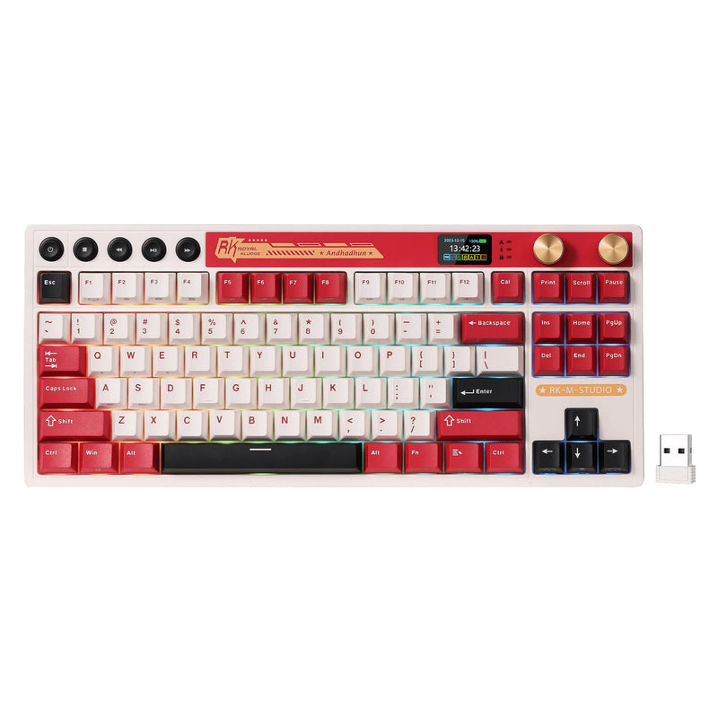 Royal Kludge M87 TKL Draadloos Gaming-Toetsenbord (US-Layout, Famicom, Cream Switch, 80 %, RGB, Hot Swap, 2,4 GHz USB-C Bluetooth)