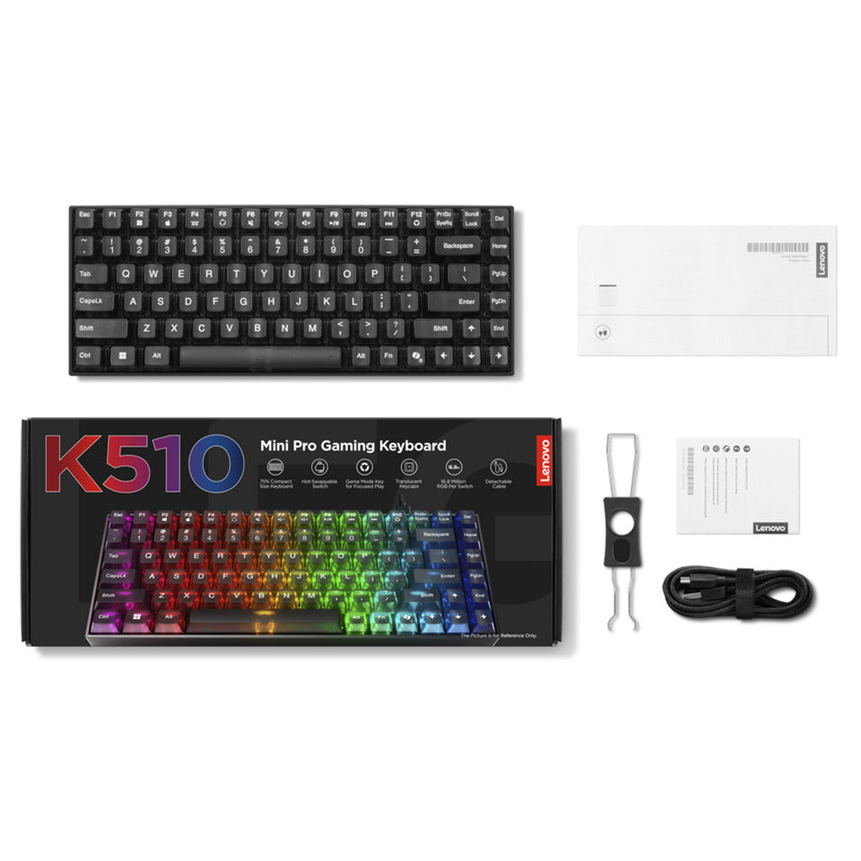 Lenovo Legion K510 Mini Pro RGB mechanische Gaming-Tastatur (schwarz, US-Layout (QWERTZ), 75 %, brauner Schalter, Hot-Swap, USB)