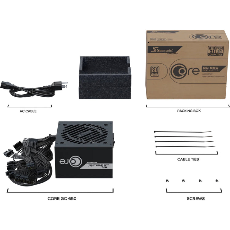 Seasonic Core GC-650 ATX 3.1 650 Watt Netzteil (schwarz, 2x PCIe)