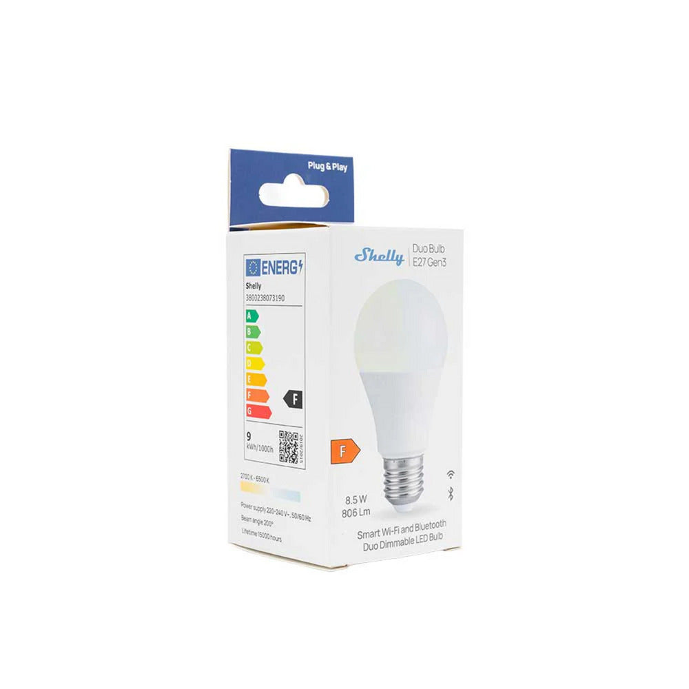 Shelly Duo Bulb E27 Gen3 LED-Lampe (weiß, 2700–6500 K, WLAN, Bluetooth, dimmbar)