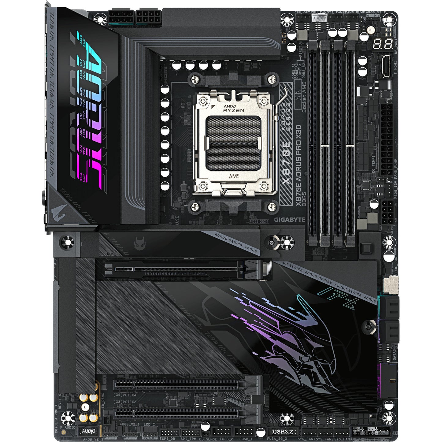 Gigabyte x870e aorus pro x3d Sockel AM5 Motherboard (schwarz, Raid, 5 GB-LAN, Wi-Fi 7, BT, Sound, ATX)