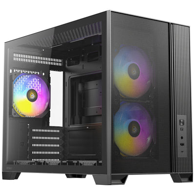 Antec Flux M Mini-Tower-Gehäuse (schwarz | 1x USB-A | 1x USB-C | gehärtetes Glas)