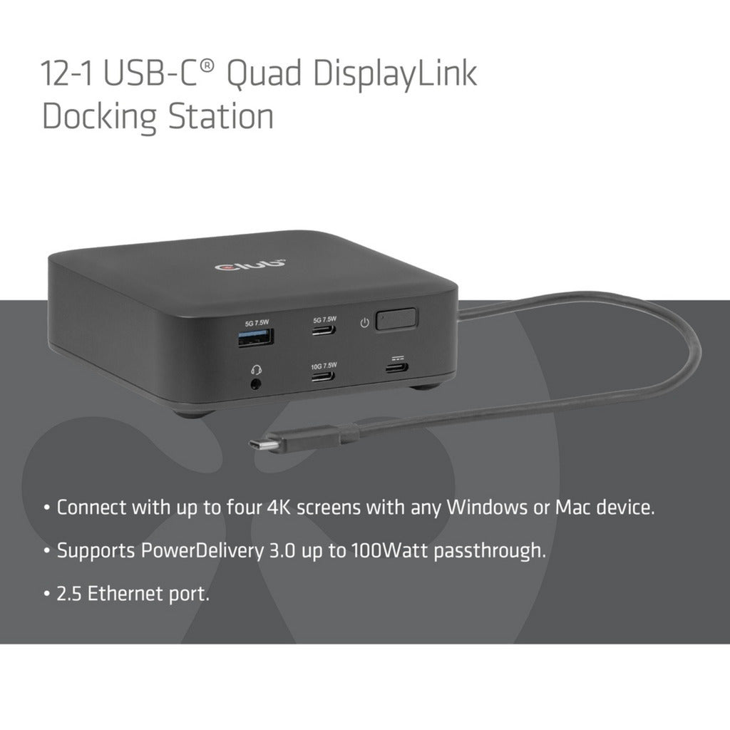Club 3D 12-1 USB-C® Quad DisplayLink Dockingstation (Schwarz)