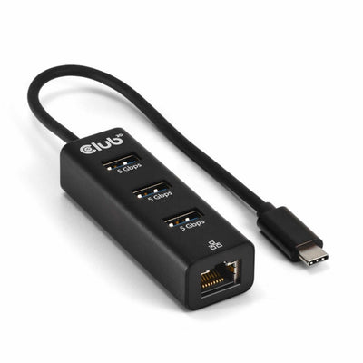 Club 3D USB-C 5 Gbit/s auf 3 Ports USB Typ-A Hub mit Gigabit-Ethernet-Adapter (schwarz)