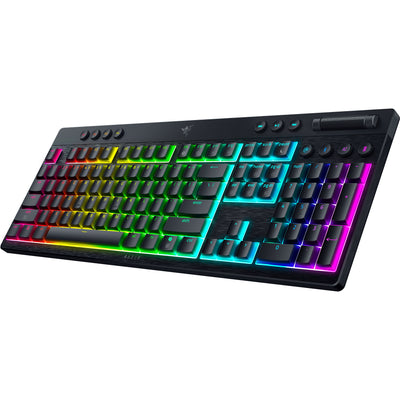 Razer Blackwidow V4 Hyperspeed mechanische Gaming-Tastatur (Schwarz, US-Layout (QWERTY), Low-Profile-Grün, 100 %, Double-Shot PBT)