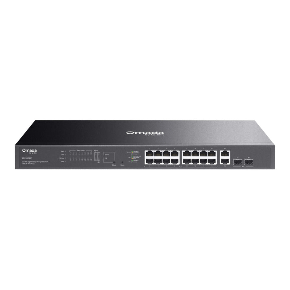Tp-Link Omada ES220GMP 20-Port-Gigabit-Easy-Managed-Switch (schwarz, 16x PoE+, 2x Gigabit SFP)