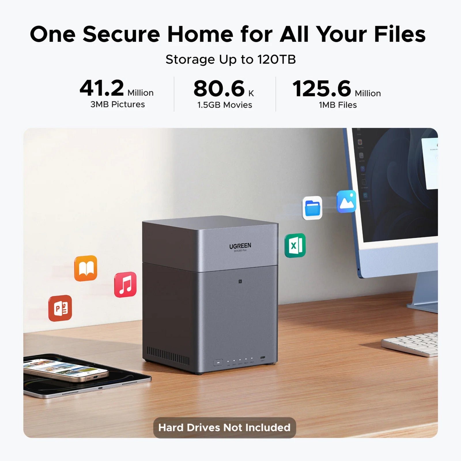 Ugreen nasync dh4300 plus (grau, 1x 2,5GBE, HDMI, USB-C)