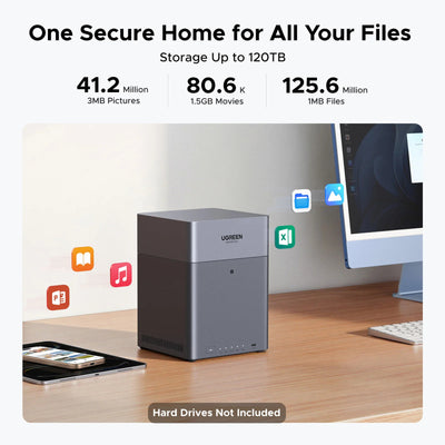 Ugreen nasync dh4300 plus (grau, 1x 2,5GBE, HDMI, USB-C)
