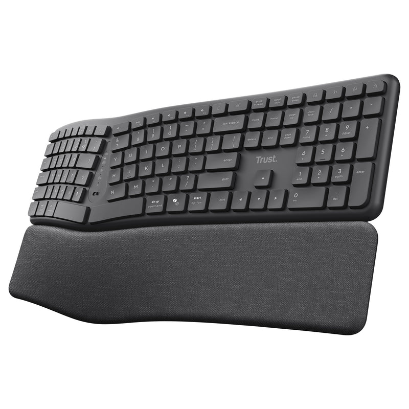 Drahtlose ergonomische Trust Keyra-Tastatur (schwarz, US-Layout, Bluetooth 2,4 G USB)