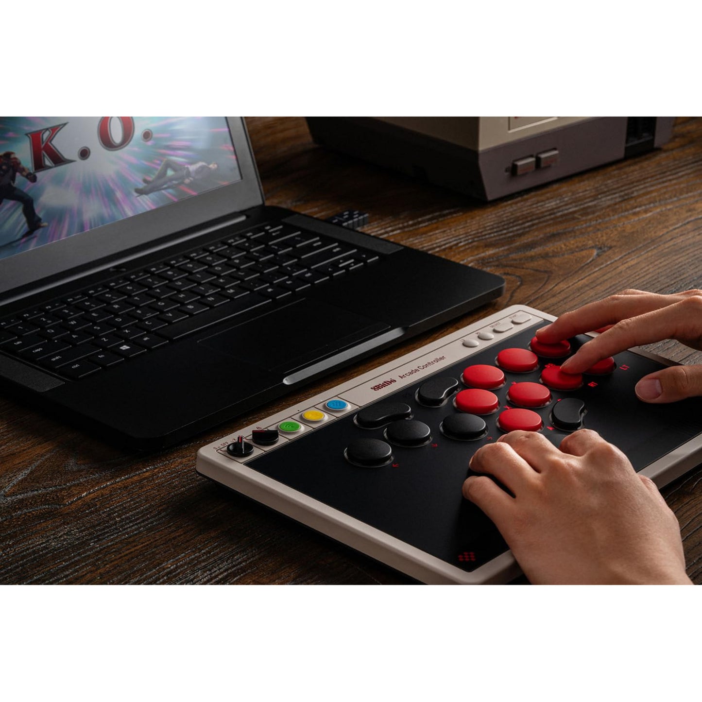 8bitdo Arcade-Controller (grau rot, 2,4 GHz Bluetooth USB, Nintendo Switch, PC)