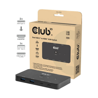 Club 3D CSV-2512 KVM-Switch Dual USB-C zu HDMI KVM-Switch (Schwarz, 4K 60 Hz)