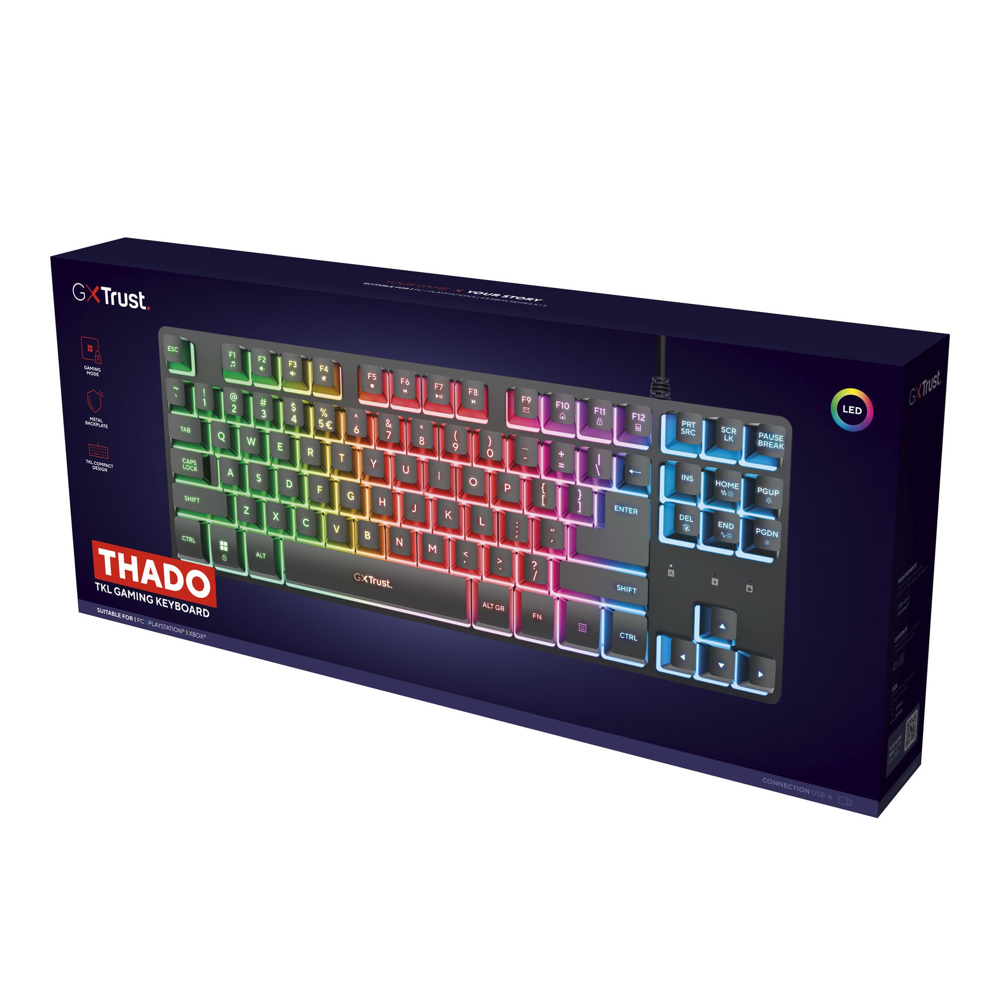 Trust GXT 833 Thado-Tastatur mit TKL-Beleuchtung, Gaming-Tastatur (schwarz, US-Layout, 80 % (TKL), RGB)
