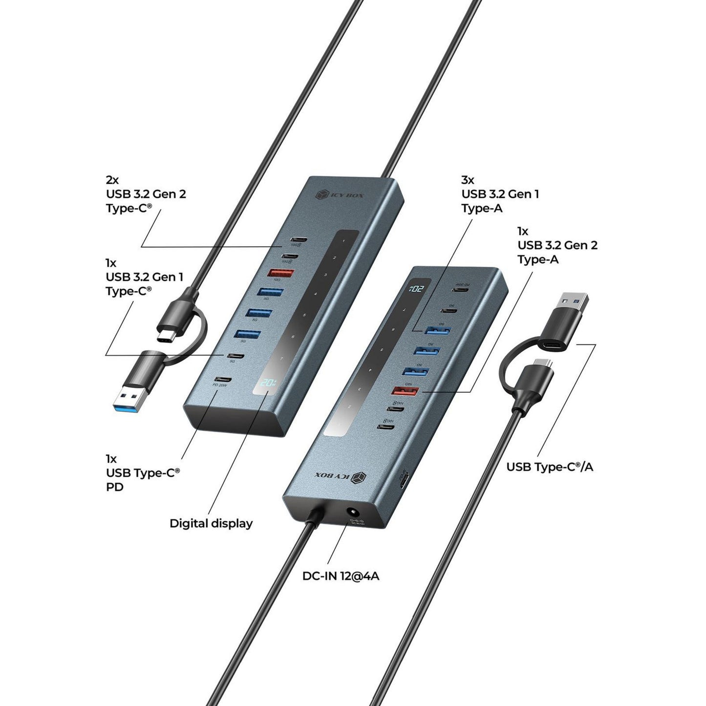 Icy Box ib-hub1743-cpd 9-in-1-Hub-Dockingstation (blau)