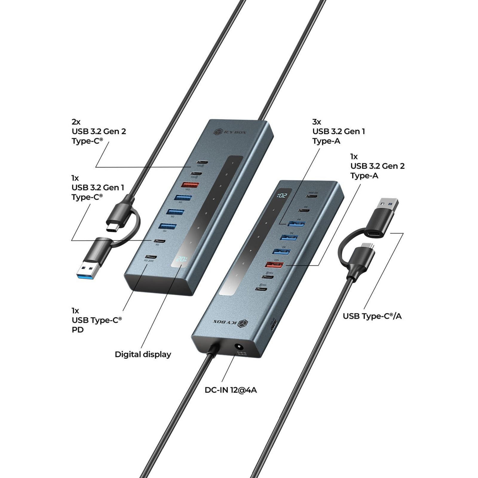 Icy Box ib-hub1743-cpd 9-in-1-Hub-Dockingstation (blau)