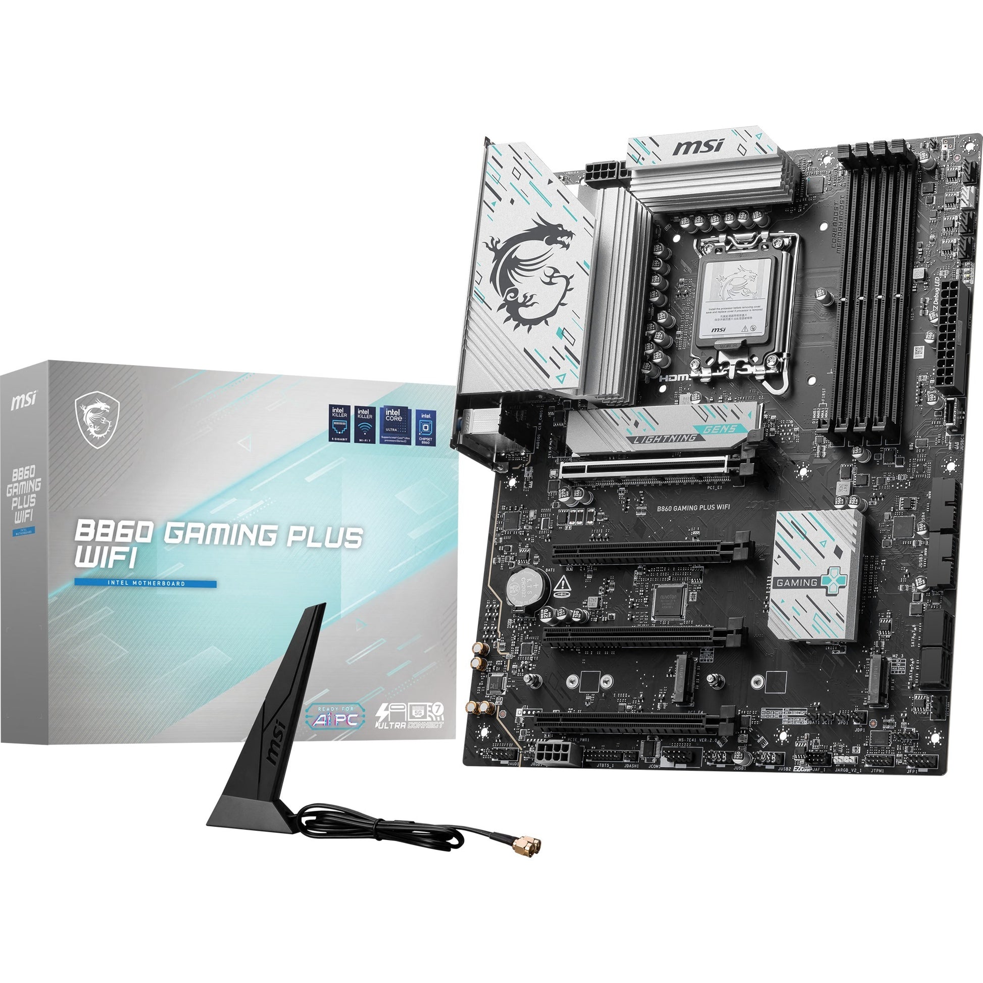MSI B860 Gaming Plus WiFi Sockel 1851 Motherboard (RAID, 5GB-LAN, WiFi 7, BT, Sound, ATX)