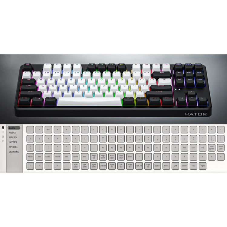 Hator Rockfall 3 TKL Wireless, Gaming-Tastatur (weiß, US-Layout, Hator Aurum Orange, RGB, PBT-Tastenkappen, Hotswap, 2,4 GHz Bluetooth USB-C)