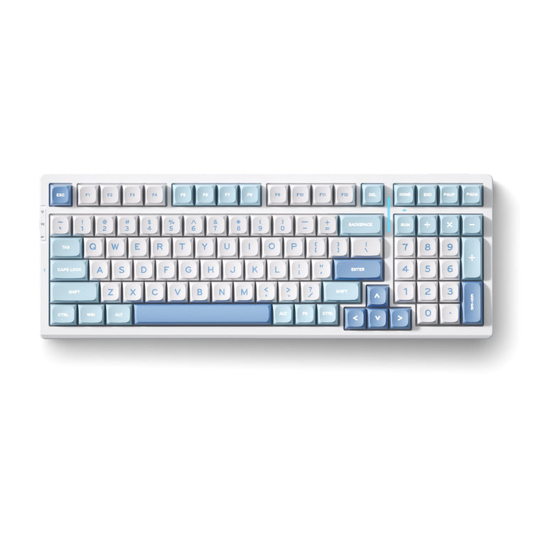 Mchose G98 Pro Blue Flame Orange Wireless Tri-Mode Custom Mechanical Gaming-Tastatur (Weißblau, US-Layout, TTC Flame Orange, 98 %, RGB, Hot Swap, Double-Shot PBT, kabelloses Bluetooth USB-C)