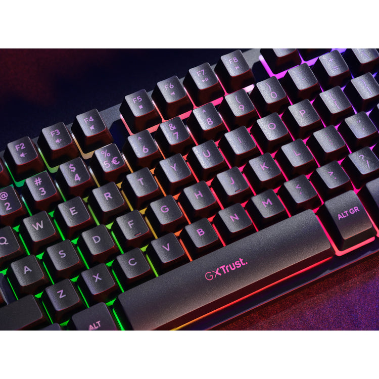 Trust GXT 833 Thado-Tastatur mit TKL-Beleuchtung, Gaming-Tastatur (schwarz, US-Layout, 80 % (TKL), RGB)