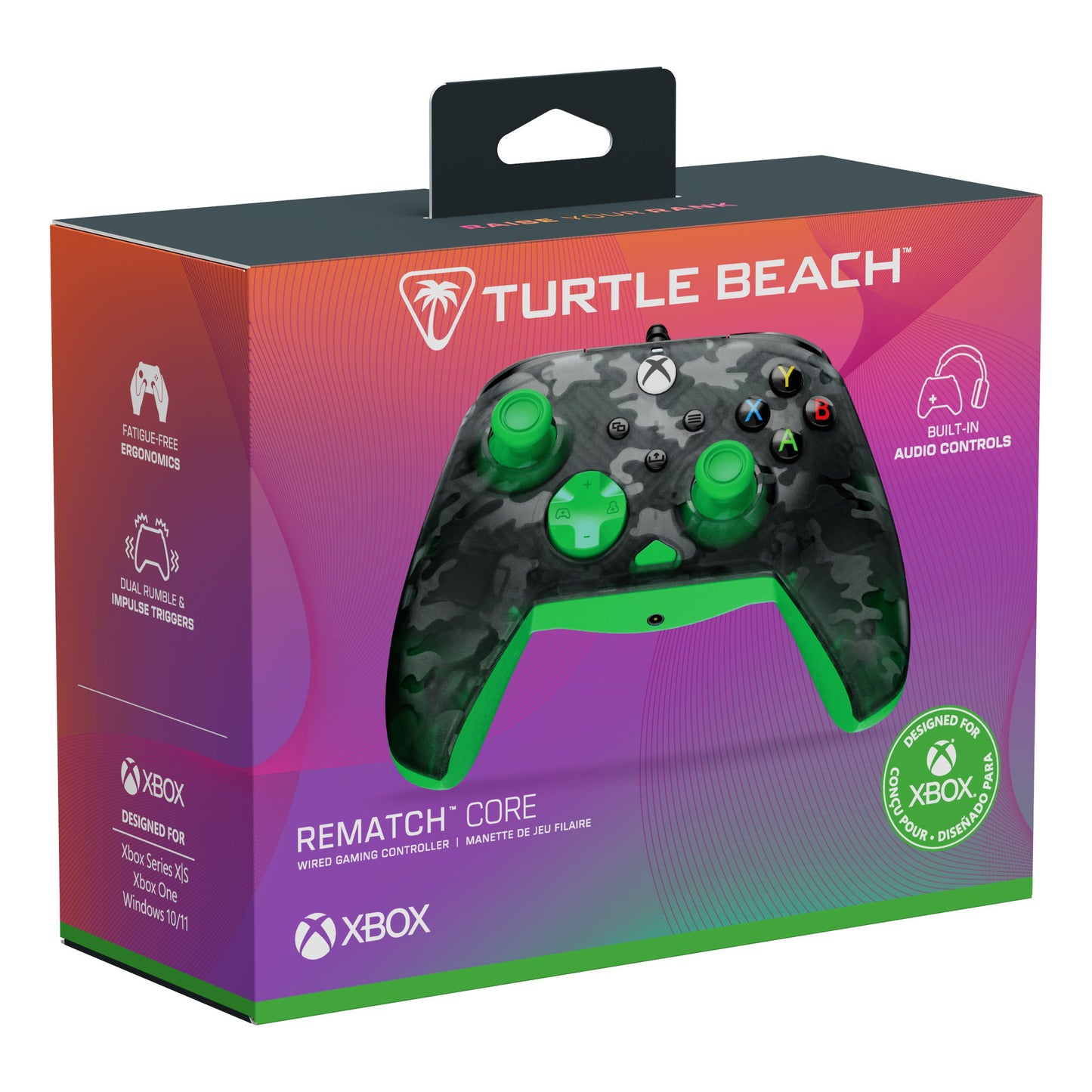 Turtle Beach Rematch Core Wired Controller (Schwarz Grün, Xbox Series X|S, Xbox One, PC)