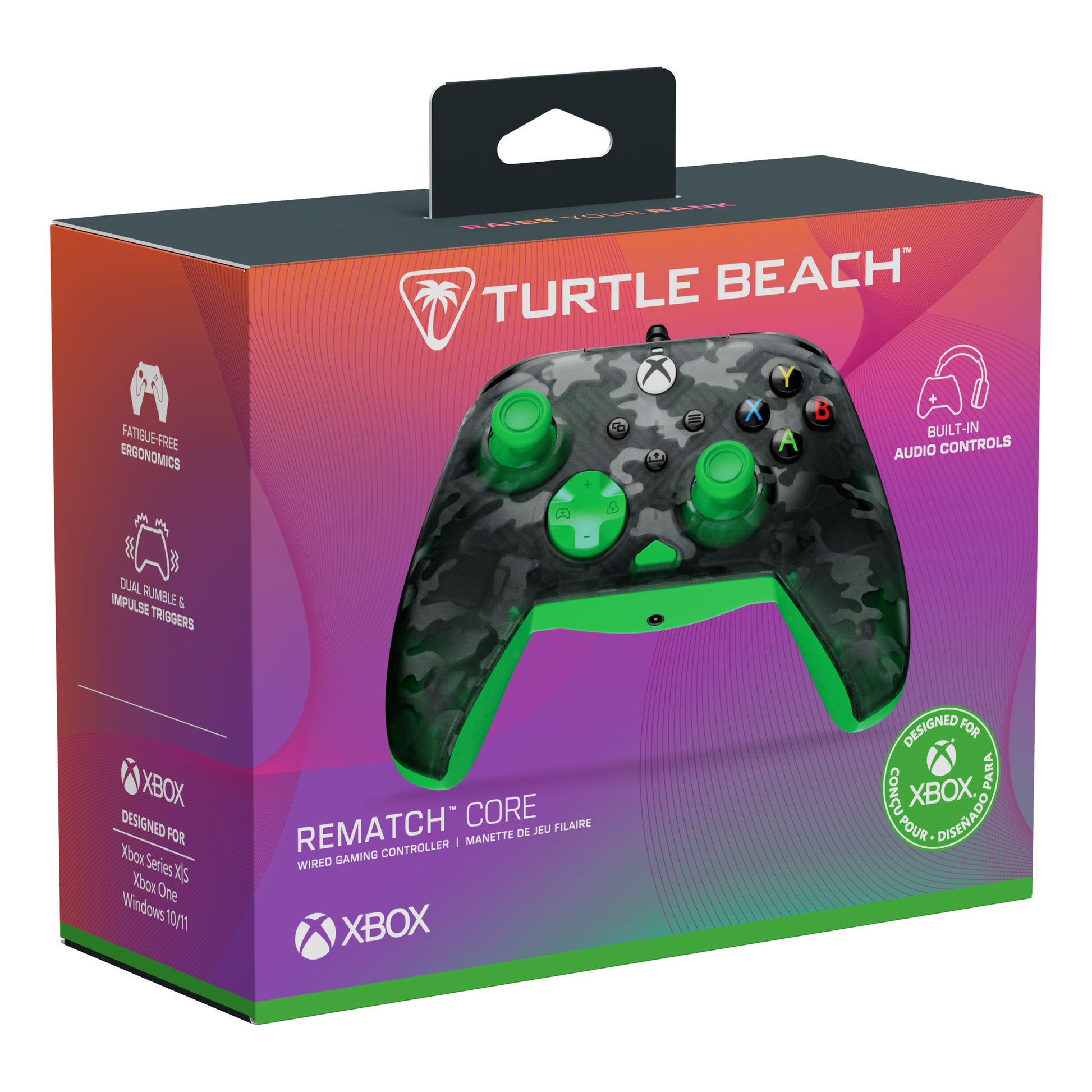 Turtle Beach Rematch Core Wired Controller (Schwarz Grün, Xbox Series X|S, Xbox One, PC)