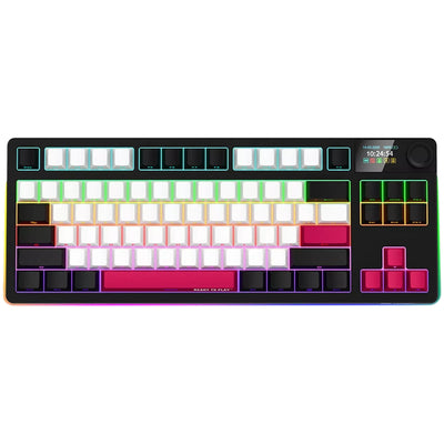 Lorgar kbp70tklw, Gaming-Tastatur (schwarz, US-Layout, logar toxic purple, TKL, RGB, Hot-Swap-fähig, PBT Double-Shot, Bluetooth 2,4 GHz USB)