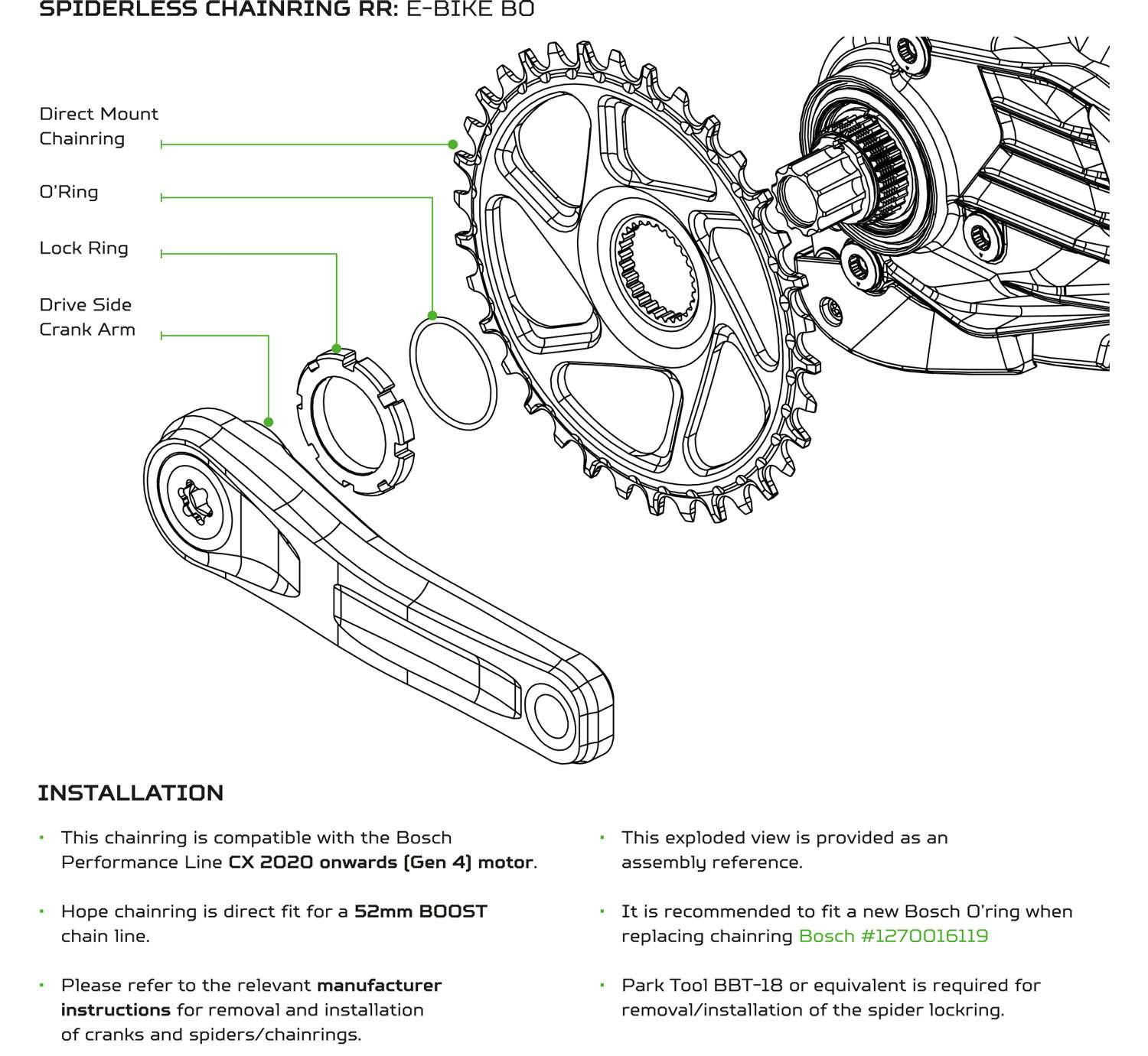 Hope R22 E-Bike Kettenblatt Direktmontage Bosch Gen4