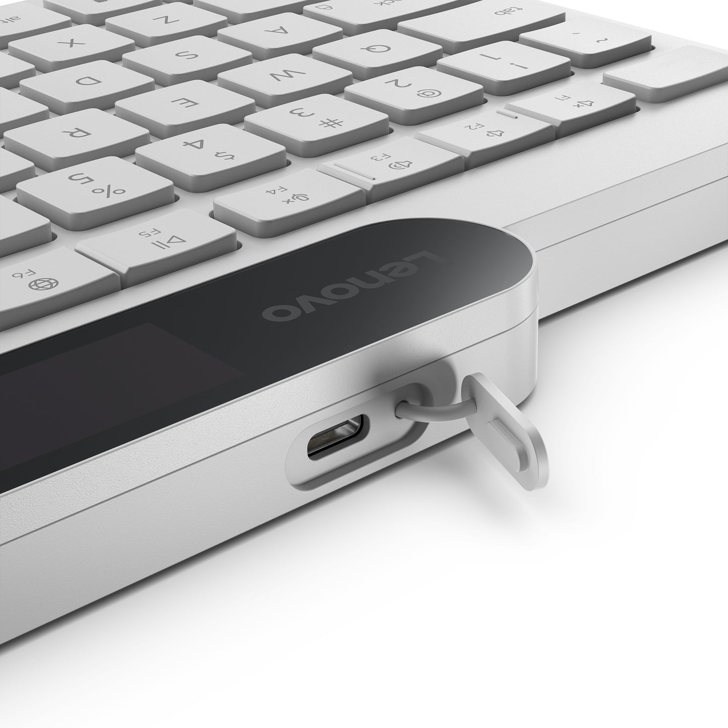 Lenovo 800 selbstladende Bluetooth-Tastatur (weiß, US-Layout (QWERTY), Stößel, 100 %, Stößelschalter, Bluetooth 5.1, USB-C)