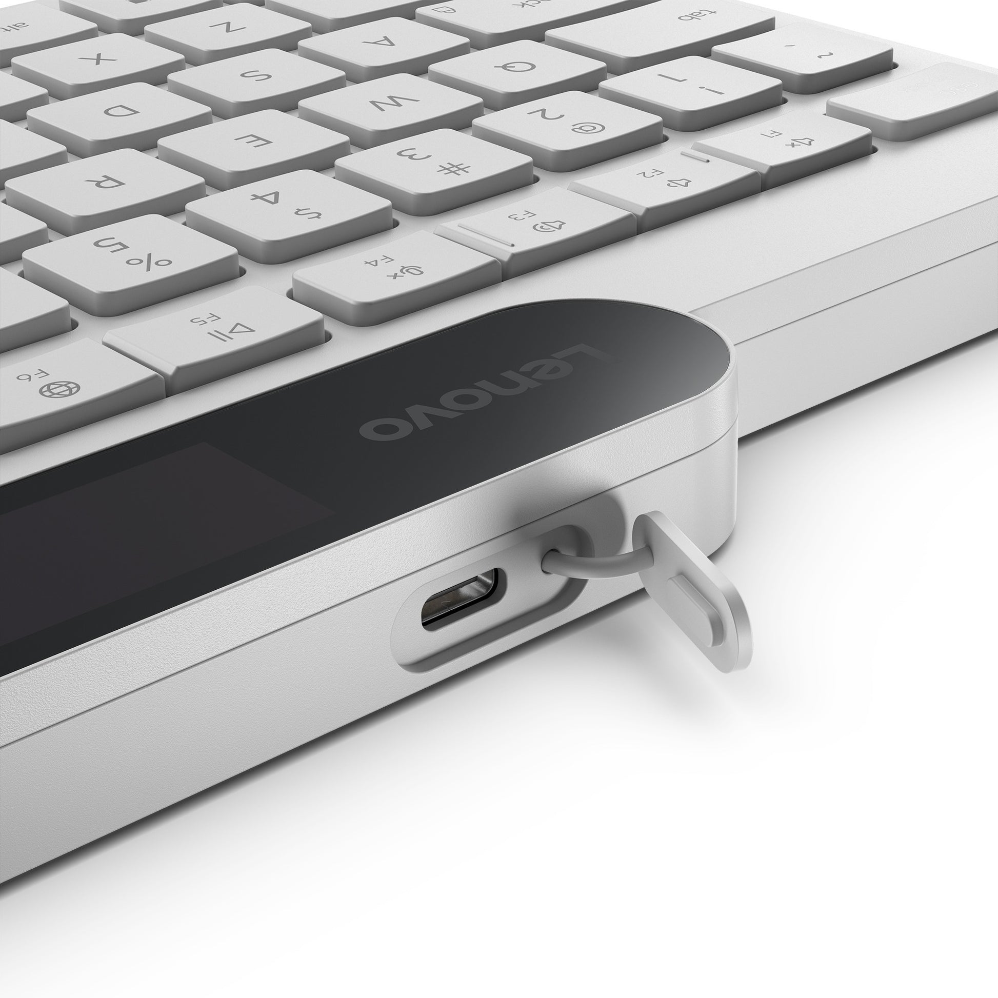 Lenovo 800 selbstladende Bluetooth-Tastatur (weiß, US-Layout (QWERTY), Stößel, 100 %, Stößelschalter, Bluetooth 5.1, USB-C)