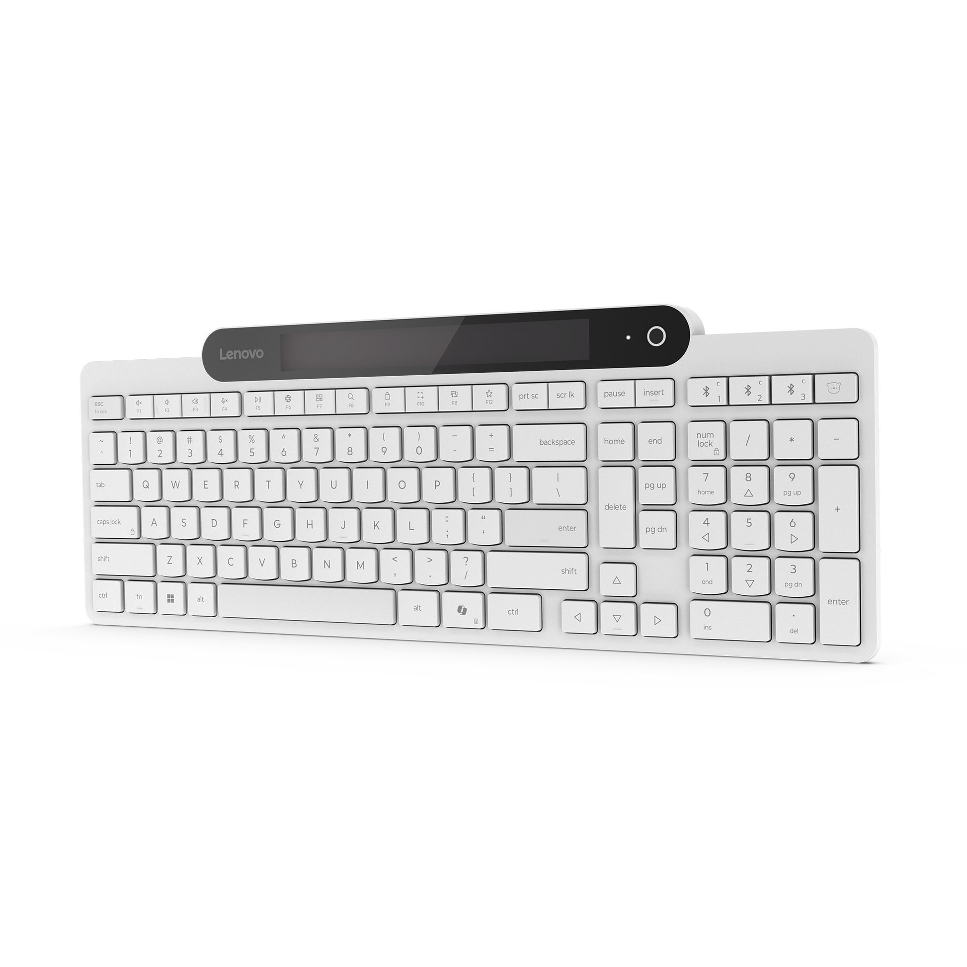Lenovo 800 selbstladende Bluetooth-Tastatur (weiß, US-Layout (QWERTY), Stößel, 100 %, Stößelschalter, Bluetooth 5.1, USB-C)