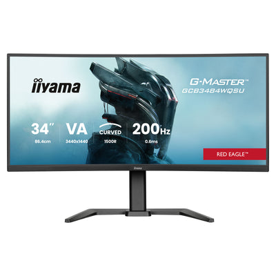 Iiyama G-Master Red Eagle GCB3484WQSU-B2 34 gebogener Ultrawide-Gaming-Monitor (Schwarz, HDMI, DisplayPort, USB, Audio, AMD Free-Sync, Dual-Modus)