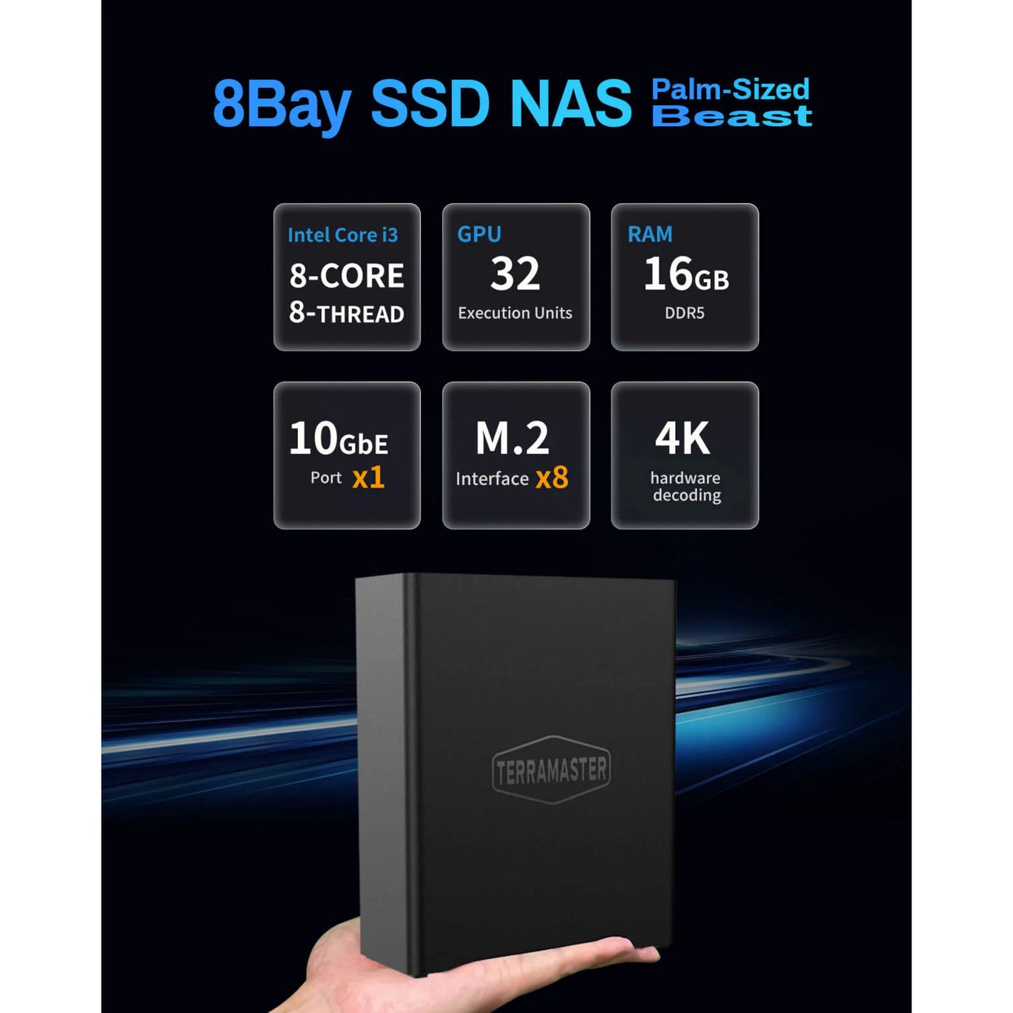 Terramaster f8 SSD plus NAS (schwarz, 1x 10GBE, HDMI, USB)