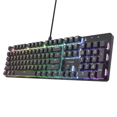 Trust GXT 871 Zora Mechanische Gaming-Tastatur, Gaming-Tastatur (Schwarz, US-Layout, Huano-Rot)