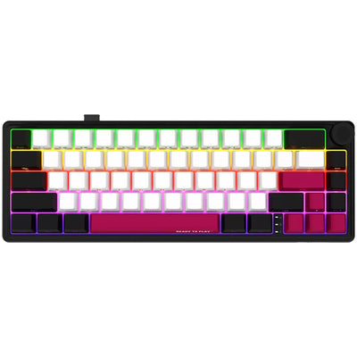 Lorgar kbp70mw, Gaming-Tastatur (schwarz, US-Layout, logar toxic purple, 65 %, RGB, Hot-Swap-fähig, PBT Double-Shot, Bluetooth 2,4 GHz USB)
