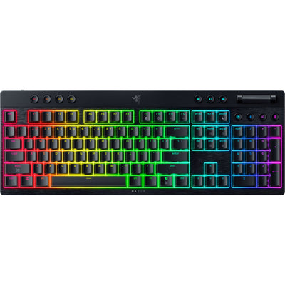Razer Blackwidow V4 Hyperspeed mechanische Gaming-Tastatur (Schwarz, US-Layout (QWERTY), Low-Profile-Grün, 100 %, Double-Shot PBT)