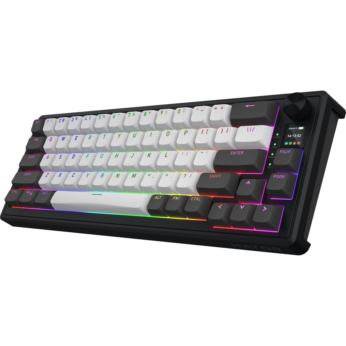 Hator Skyfall Pro Wireless, Gaming-Tastatur (schwarz, US-Layout, Hator Aurum Vanilla Silent, 65 %, RGB, Double-Shot PBT, Hot-Swap, 2,4 GHz Bluetooth USB-C)