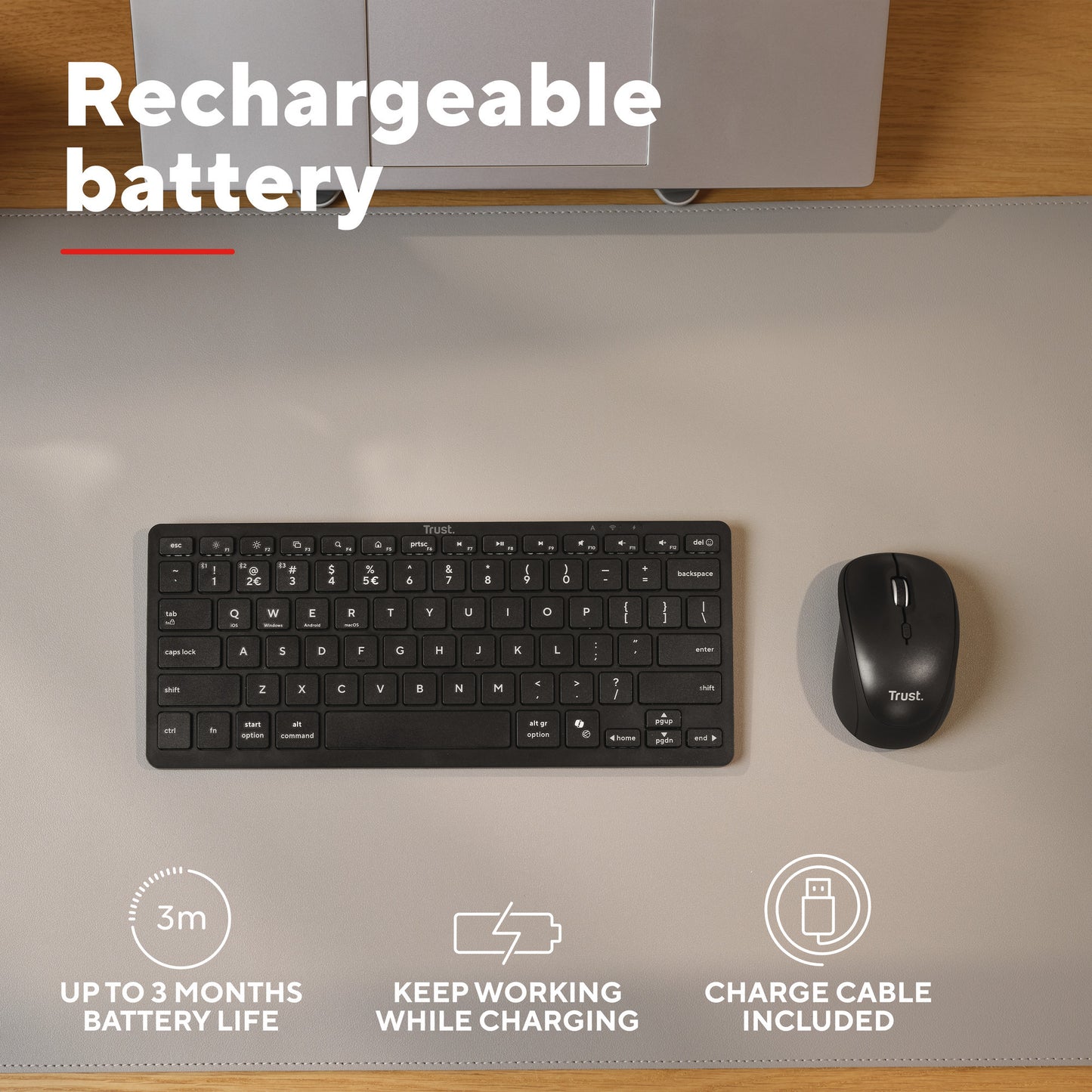 Trust Nado II Bluetooth-Tastatur (schwarz, US-Layout, Scherenschalter, Bluetooth)