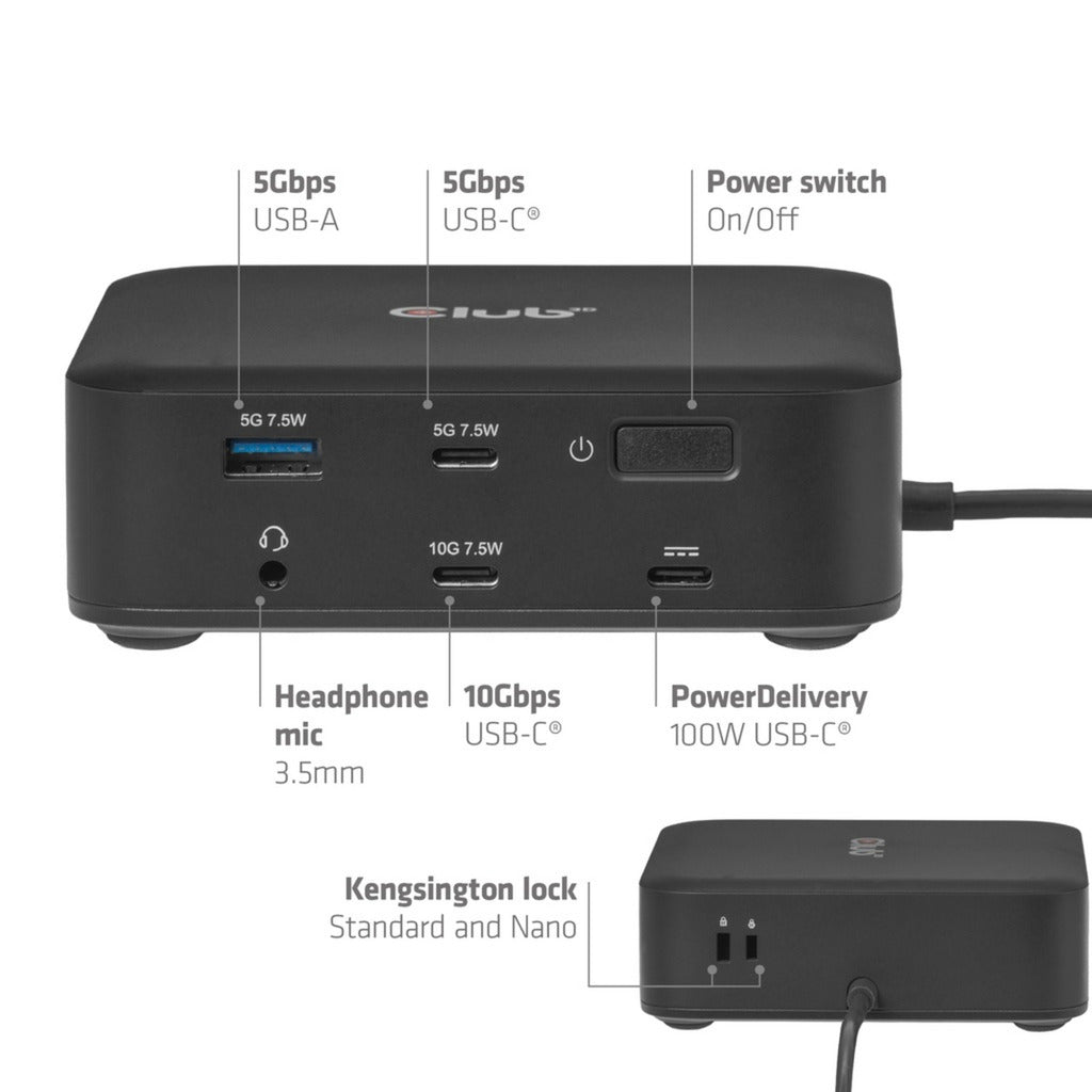 Club 3D 12-1 USB-C® Quad DisplayLink Dockingstation (Schwarz)