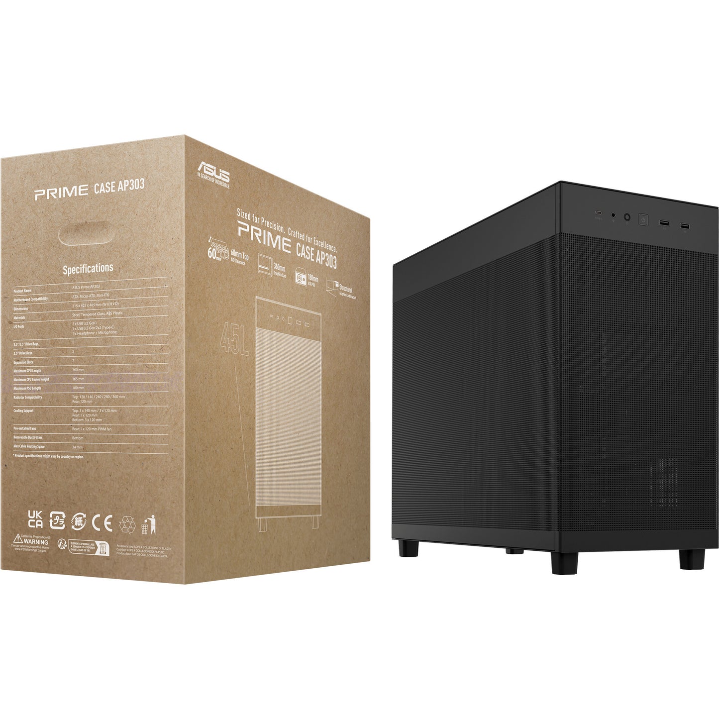 Asus Prime Ap303 - Mesh Panel Midi Tower Gehäuse (schwarz | 2x USB-A | 1x USB-C)