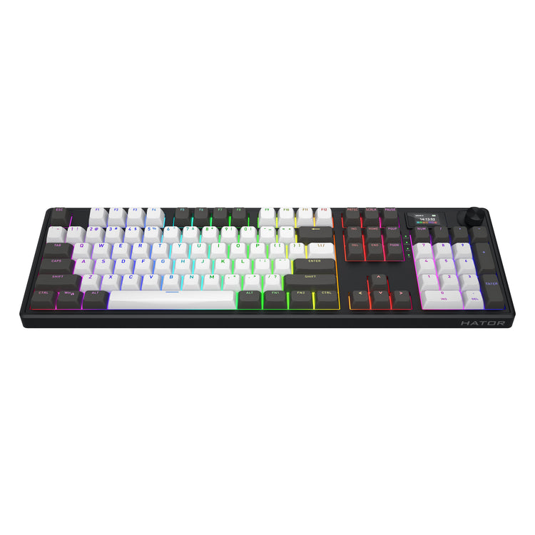 Hator Skyfall Pro Wireless, Gaming-Tastatur (schwarz, US-Layout, Hator Aurum Vanilla Silent, RGB, Double-Shot PBT, Hot-Swap, 2,4 GHz Bluetooth USB-C)