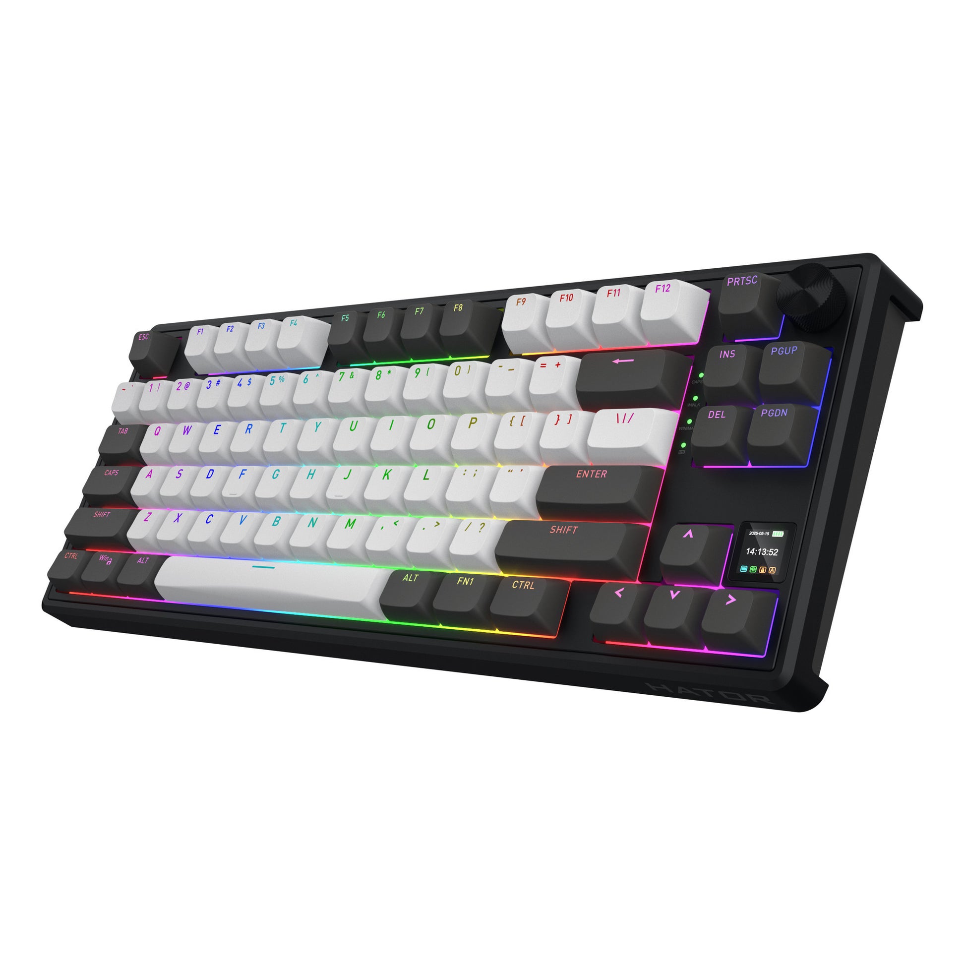 Hator Skyfall Pro Wireless, Gaming-Tastatur (schwarz, US-Layout, Hator Aurum Vanilla Silent, 80 % (TKL), RGB, Double-Shot PBT, Hot-Swap, 2,4 GHz Bluetooth USB-C)