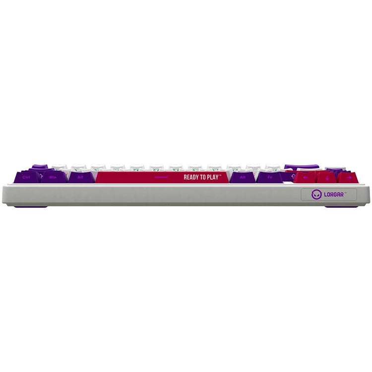 Lorgar kbp70mw, Gaming-Tastatur (weiß, US-Layout, logar toxic purple, 65 %, RGB, Hot-Swap-fähig, PBT Double-Shot, Bluetooth 2,4 GHz USB)