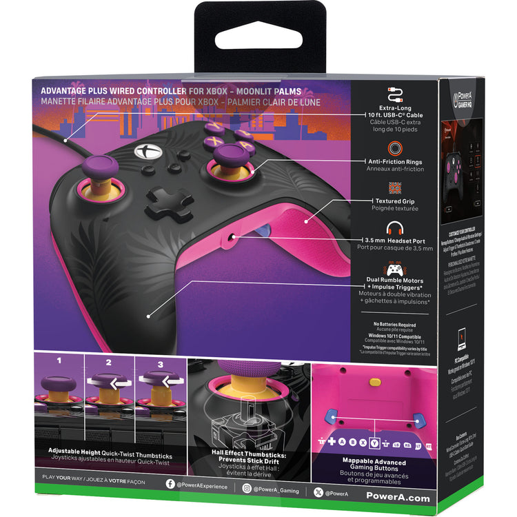 Powera Advantage Plus kabelgebundener Controller für Xbox Series X|s – Palmen im Mondlicht (Rosa, Xbox Series X|s, Xbox One, PC)