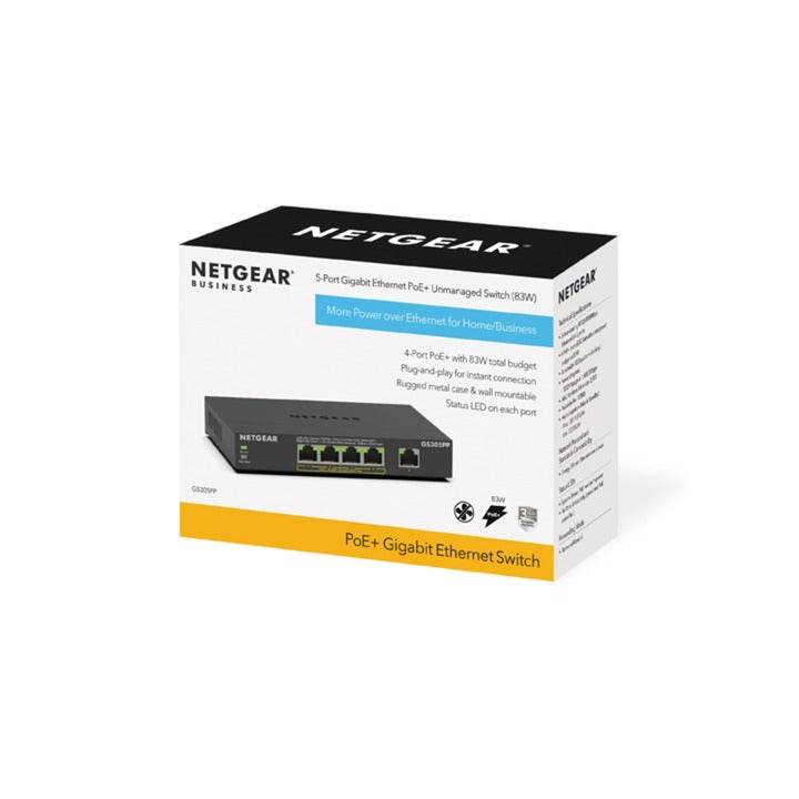 Netgear 5-Port Gigabit Ethernet POE+ Unmanaged Switch (GS3
