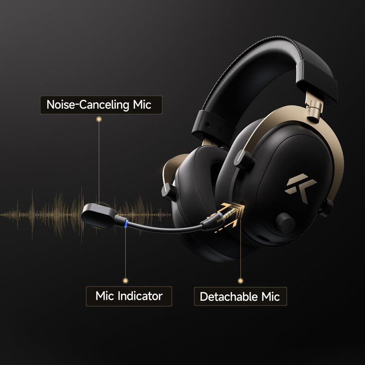 Mchose V9 Turbo+ magnetisches kabelloses Over-Ear-Gaming-Headset (Hochglanz-Weißgold, Nintendo Switch, Playstation 4, Playstation 5, Mobil, PC, 2,4 G Bluetooth USB)