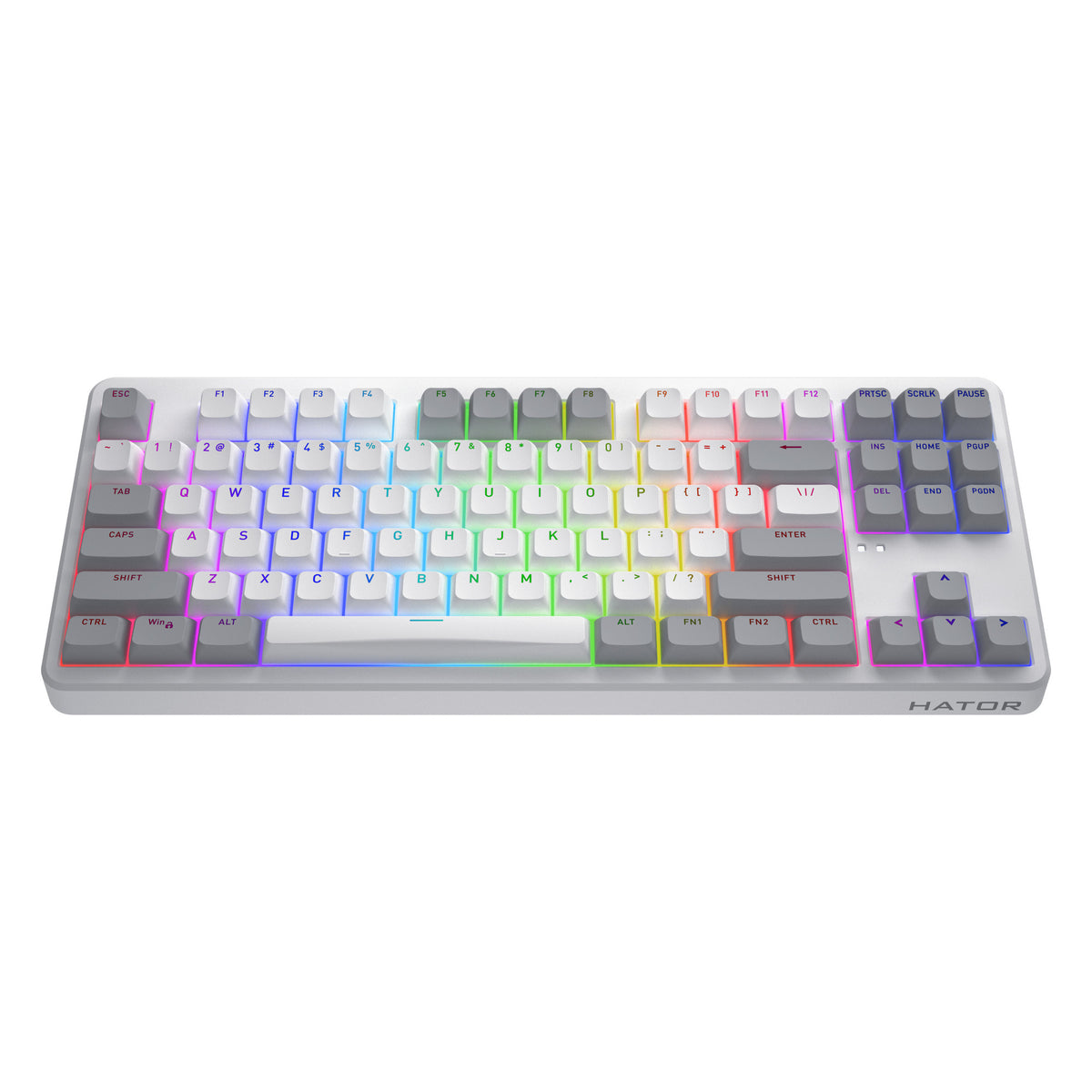 Hator Rockfall 3 TKL Wireless, Gaming-Tastatur (weiß, US-Layout, Hator Aurum Orange, RGB, PBT-Tastenkappen, Hotswap, 2,4 GHz Bluetooth USB-C)