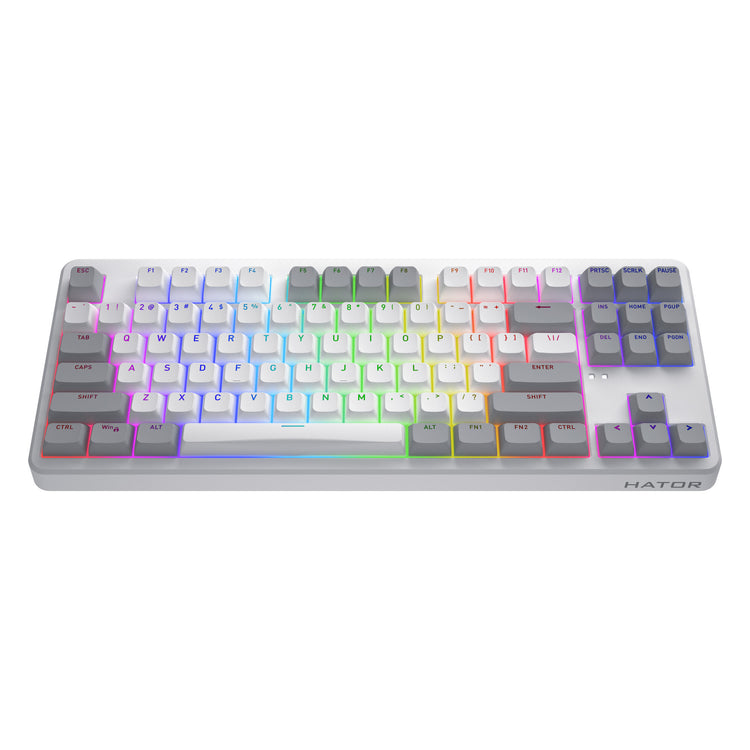 Hator Rockfall 3 TKL Wireless, Gaming-Tastatur (weiß, US-Layout, Hator Aurum Orange, RGB, PBT-Tastenkappen, Hotswap, 2,4 GHz Bluetooth USB-C)