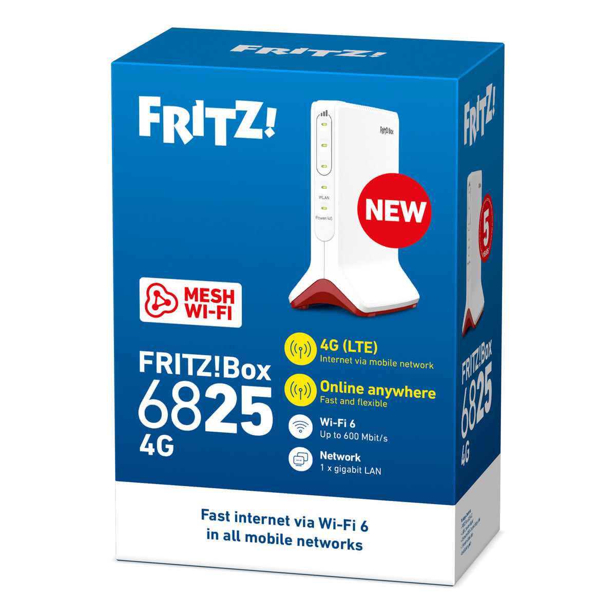 Fritz! Box 6825 4G Edition internationaler WLAN-LTE-Router (weiß rot, Mesh-WLAN, 4G 3G)